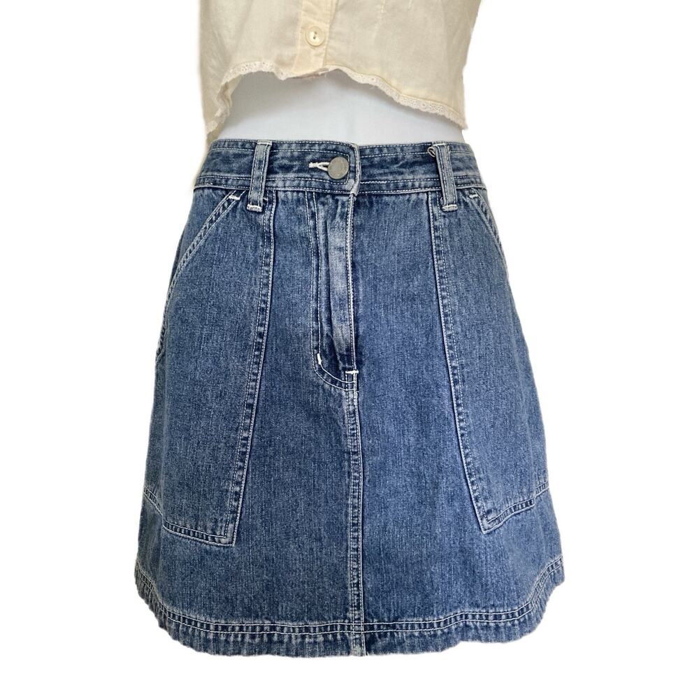 Vintage 90s Y2k Boho NY & Co. Cargo Utility Pocket Denim Jean Mini Skirt Size 6